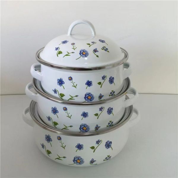 OEM Carbon Steel Enamel Casserole Set 1000ml 6000ml Food Warmer Pot Cooking Set