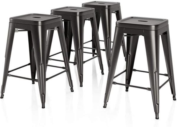 26 Inches Height Bar Stools Industrial Kitchen Stools Backless Black Metal Stackable Side