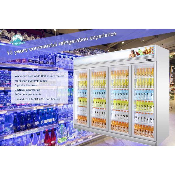 Commercial 4 Glass Door Vertical Cooler Refrigerator Showcase