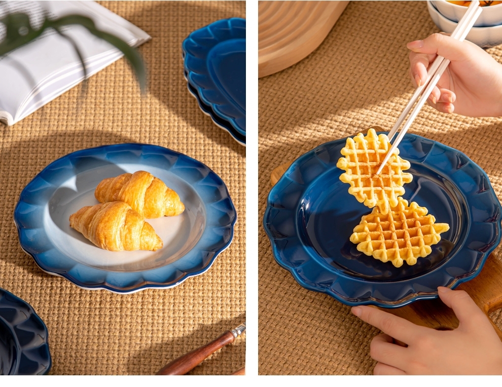 2024 Цветочная керамическая столовая тарелка столовая посуда фарфоровая голубая каменная посуда столовая посуда