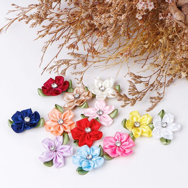 MSD Handmade Silk Ribbon Flowers Sewing Applique Cloth Making Rose Flower Satin Ribbon
