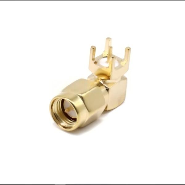 Gold-Plated Brass SMA Right Angle PCB Connector with 6GHz Frequency Range for High-Frequency Signal Transmission