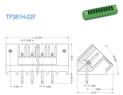 Гнезда коллектора мыжские сооружают 3.81mm/300V 8A/2P-22P, блоки гнезд вставляемые терминальные