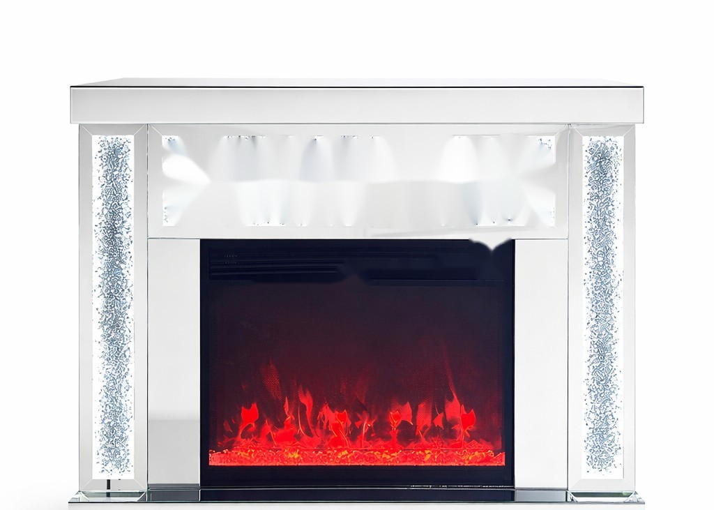 JSBL1301 Crushed Crystal Mirror Design Electric Fireplace TV Stand with Remote Control and 7-Color Dimmable Flame Effect