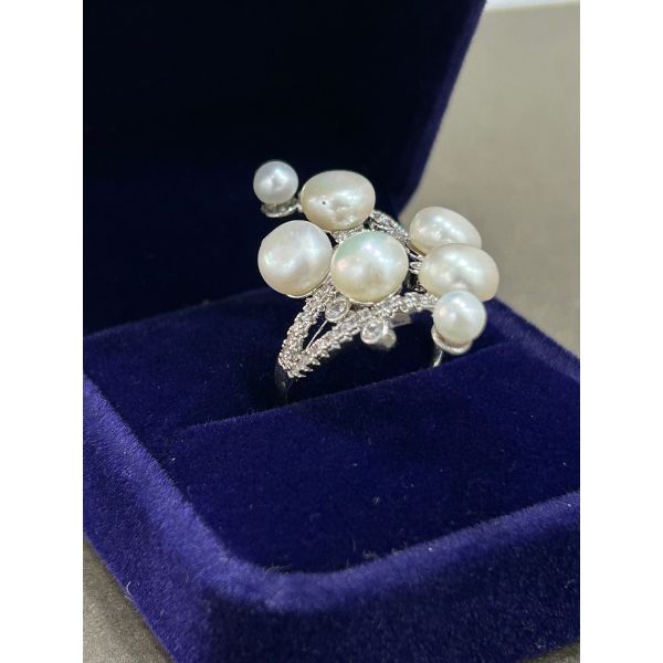 Natural Freshwater Pearl 925 Silver Ring with Elegant French Retro Style for Daily Wear