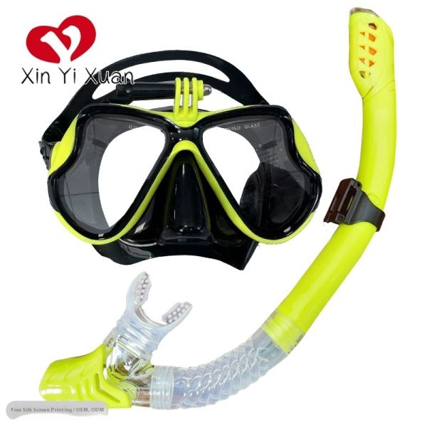 Full Dry Snorkel Mask, Silicone Scuba Diving Mask with Camera Mount, Tempered Glass Lens