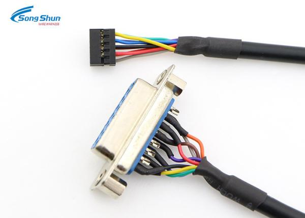 Black Cable Harness Assembly 9Pin VGA Female To Dupont 2.0mm 10Pin 24AWG