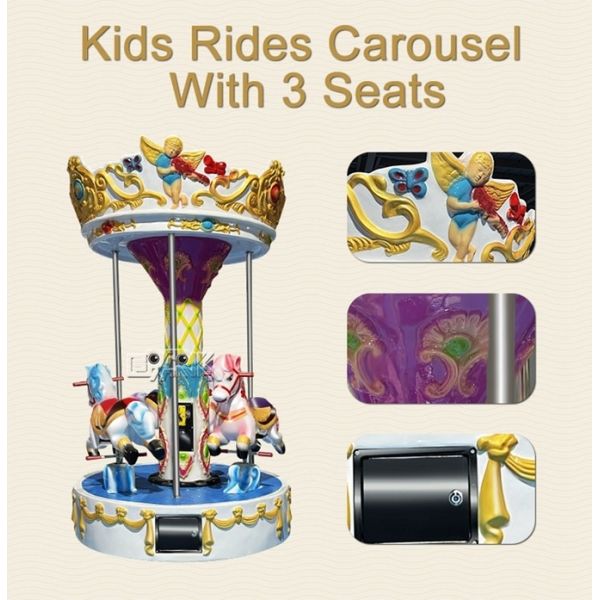 Indoor playground Carousel 3 seats kiddie carousel With Safety Features