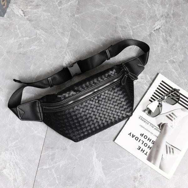 Thread Pattern Men's Travel Waist Bag Large Capacity PU Leather Crossbody Bag for Men