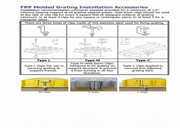 FRP Molded M Fiberglass Grating Clips Light Weight Sliver Color Stainless Steel