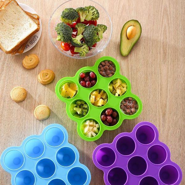 9 Cavities Silicone Baby Tray Half Sphere BPA Free Suction Feeding Plate