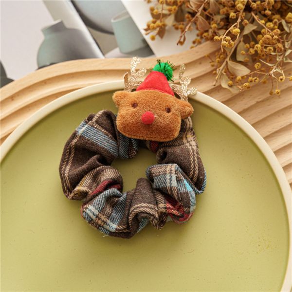 Christmas plaid beaded hair scrunchies women's cartoon lovely animal cloth hoops tied hair rope ornaments