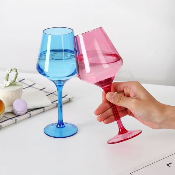 Colored Stemmed Reusable Plastic Wine Glasses Acrylic BPA Free Plastic Wine Goblet