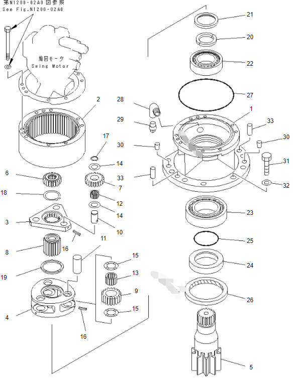 Стальной Assy мотора качания 21W-26-00020 для экскаватора PC75