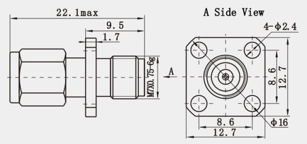Male to Female 2.4mm RF Adapter with Passivated Plating and Stainless Steel Material