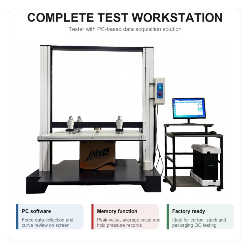 HK-211 Corrugated Box Compression Tester 2000kg BCT Stacking Load Test Machine with Windows Software