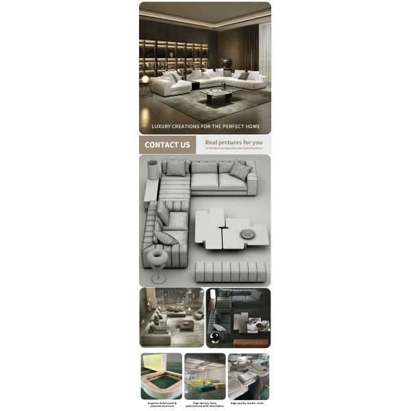 OEM Accepted Customized Size Luxury Italian Design Modern L Shape Sectional Couch Set Living Room Sofas