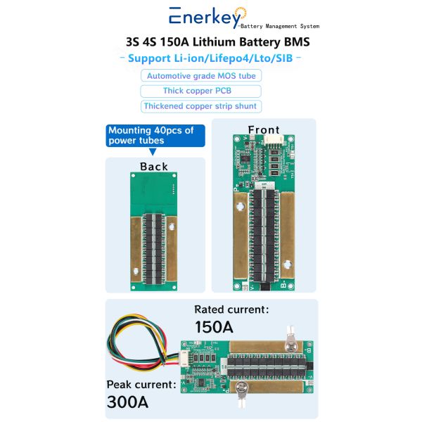 Enerkey BMS 4S 150A with NTC LiFePO4 Battery Management System DIY Solar Energy Storage for LFP Battery Cells