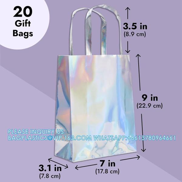 Holographic Foil Paper Gift Bags With Handles, Reusable Iridescent Gift Bags For Baby Shower, Birthday, Wedding