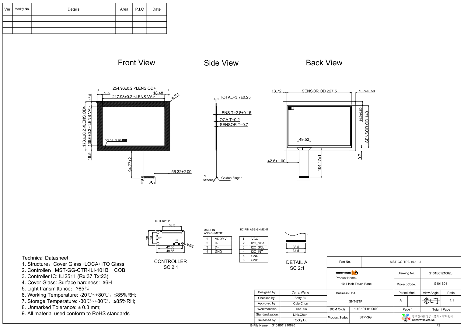 ODM OEM 10.1 Inch Capacitive Touch Screen Explosion Proof Transparent GG Touch Panel