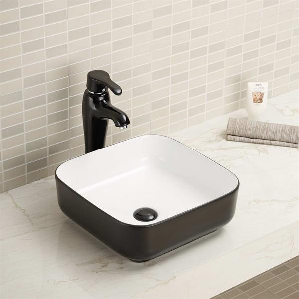 15.16 Square Countertop Bathroom Sink With Tap Hole Scratch Resistant Rugged