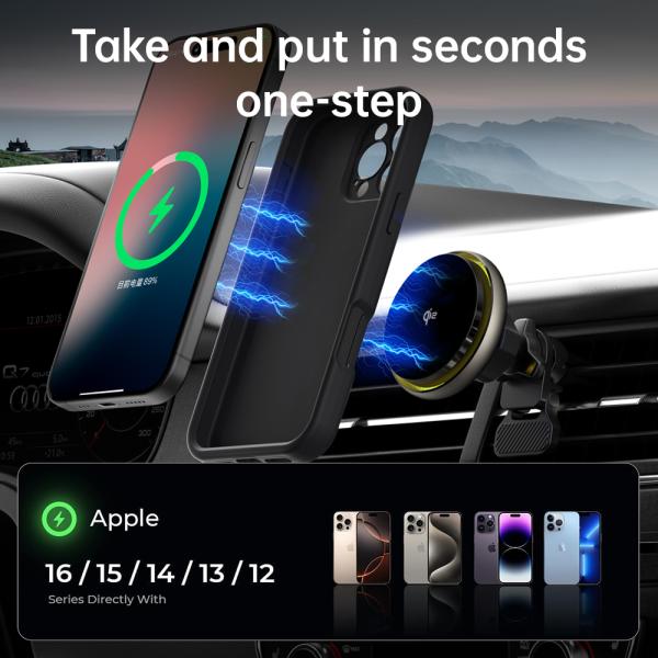 Modos de iluminación ajustables y aspecto de gama alta en el iPhone Cargador inalámbrico con lentes de patrón de CD y marco de metal