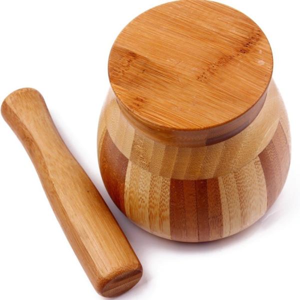 Kitchen Tools Bamboo Mortar And Pestle For Cooking Ginger / Garlic / Herb