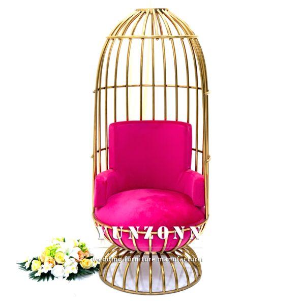 Luxury Wedding Rental Gold Stainless Steel Bride Groom Chair Velvet Throne Chair for Hotel Wedding Party