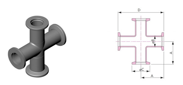 KF16 KF25 KF40 KF50 4 Way Crosses For Vacuum System