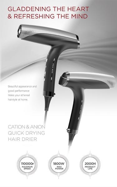 Styling Travel Hair Dryer 110000r/min , Professional Salon Hair Dryer Portable