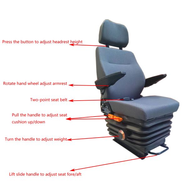 Mechanical Suspension Crane Tactor Driver Seats With Safety Belt Armrests