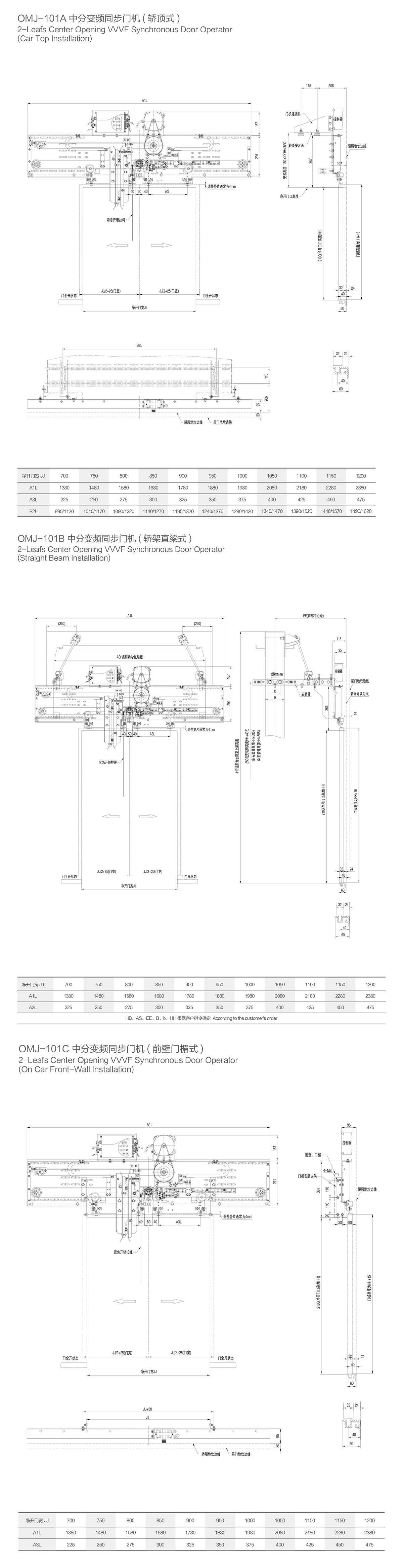 Elevator 2-Leafs Center Opening VVVF Synchronous Door Operator for 700~1200MM Door Opening with VVVF Control System and Synchronous Belt Drive