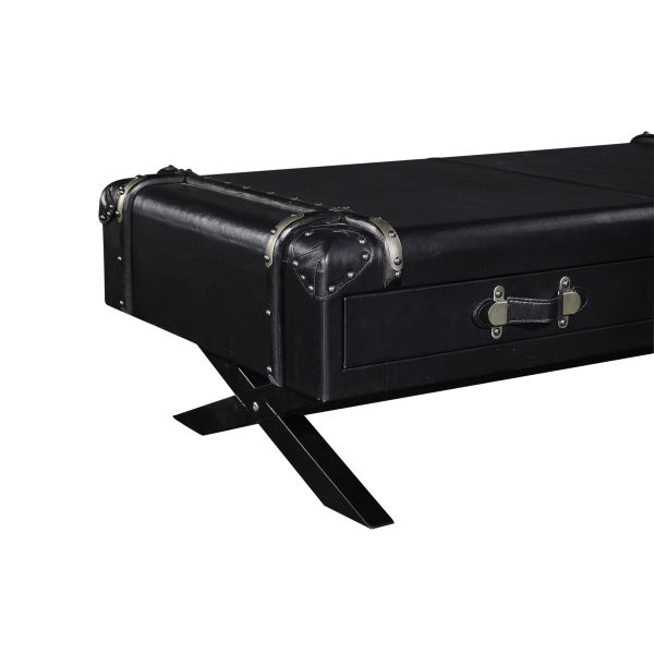 4 Drawers Side Coffee Table Vintage Retro Black Top Genuine Leather For Office