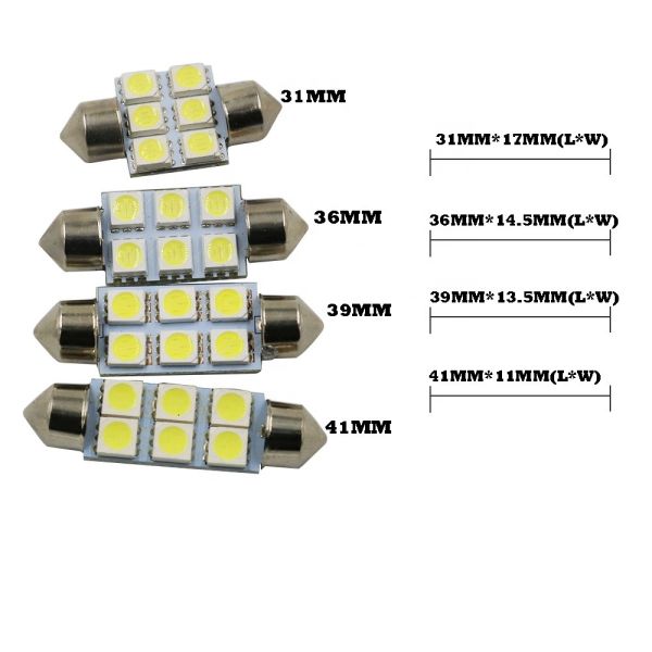 Bóveda interior DC blanco azul 12V 31m m del bulbo de lámpara de las luces del coche del adorno C5W 5050 6SMD LED 36m m 39m m 41m m