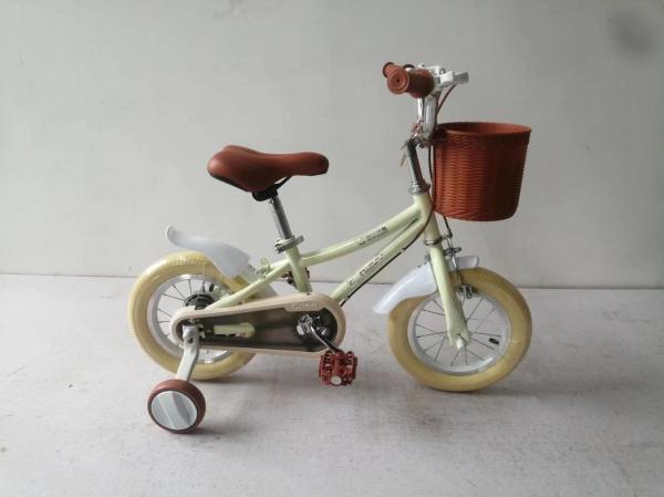 Bicicleta infantil de 12 polegadas com cesto e freio, bicicleta verde para crianças