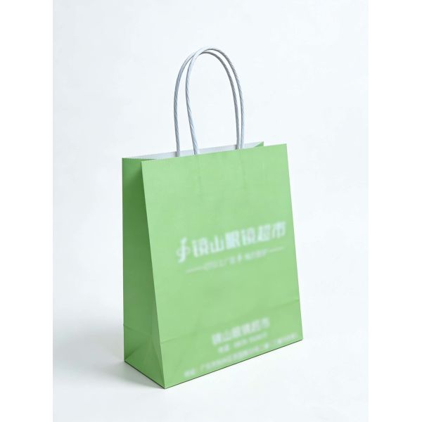 Reusable Twisted Handle Paper Bag Green Custom Logo Shopping Bags Eco Friendly