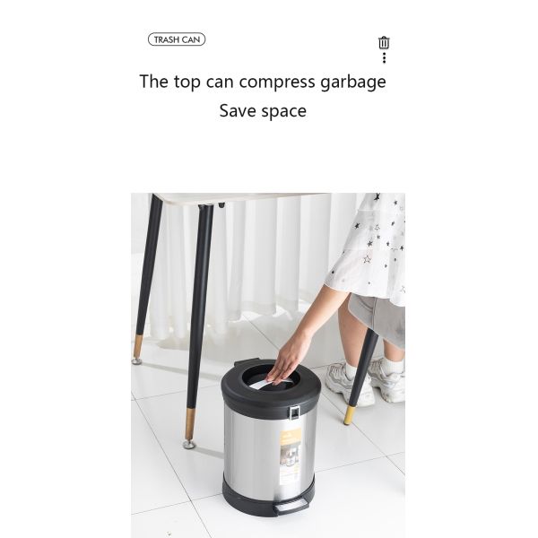 Stainless Steel Kitchen Compressible Trash Can Household Living Room Pedal Toilet Deodorant Slow Drop Foot on Trash Basket
