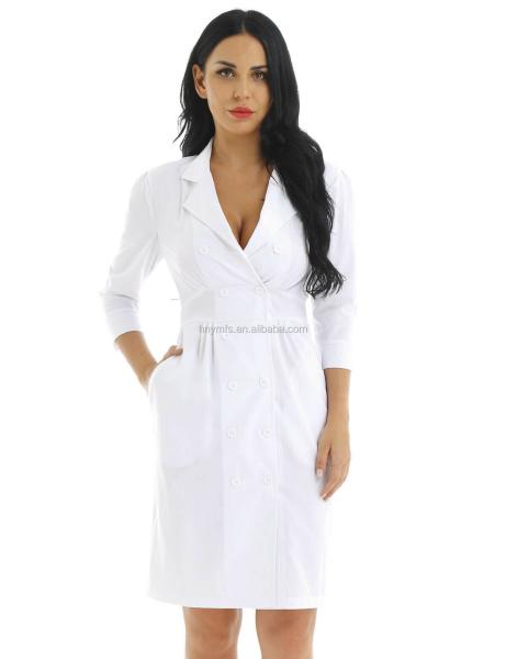 Comfortable Morden Designed Medical Lab Coat Woven Fabric For Women