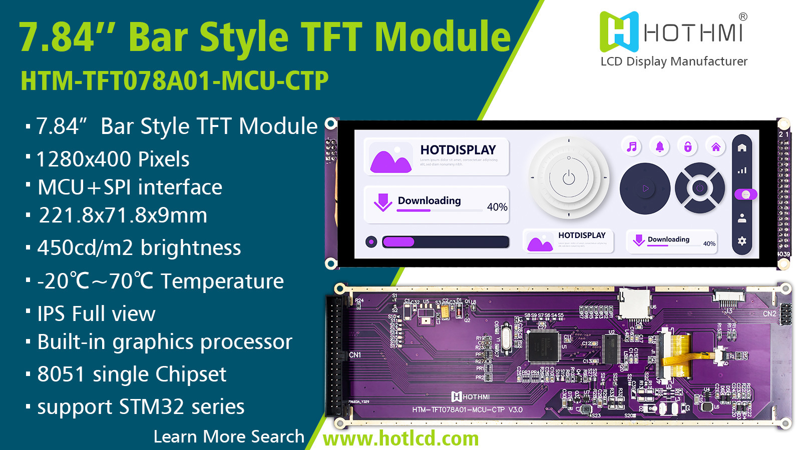 7,84 дисплей 1280x400 MCU IPS TFT LCD касания стиля Адвокатуры дюйма емкостный для монитора автомобиля