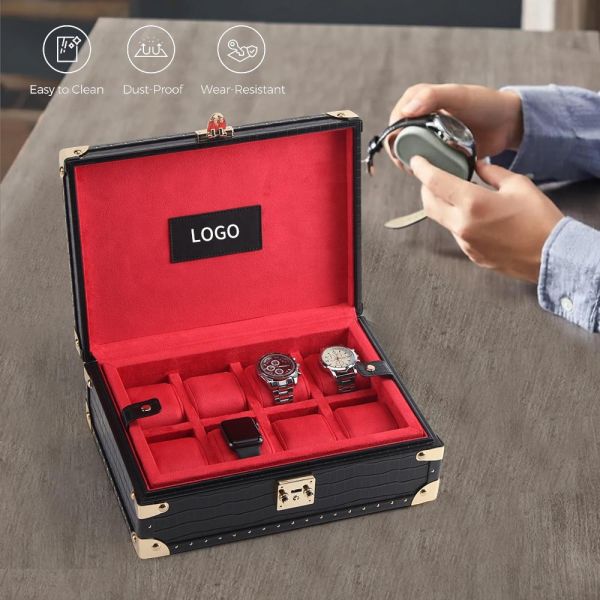 Custom Luxury PU Leather 8 Slots Watch Storage Box Leather Wristwatch Case FCC RoHS