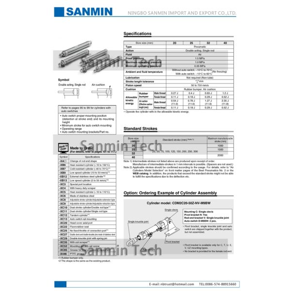 КМ2 стандартного типа цилиндра штанги пневматического цилиндра воздуха одиночного двойного действующего пневматического