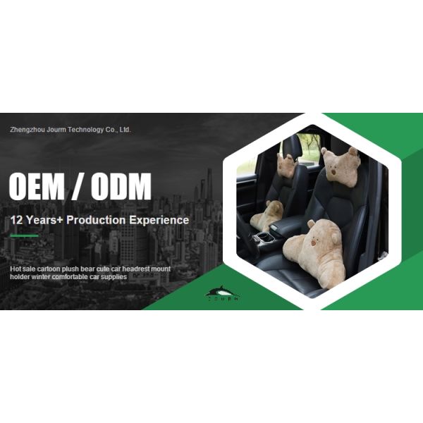 Logo Printed Cartoon Plush Bear Car Headrest Mount Holder for Winter Comfortable Travel