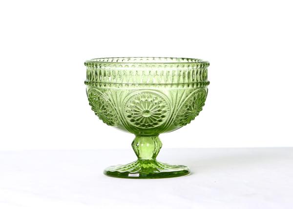 250ml Lead Free Solid Colored Ice Cream Cups , Embossed Vintage Ice Cream Glass Cup
