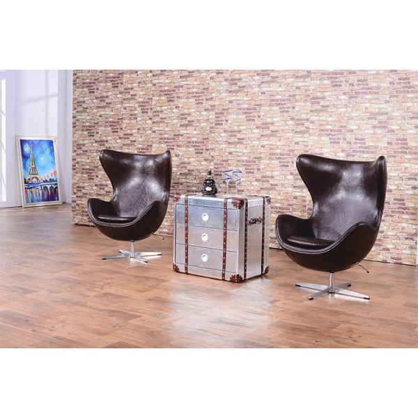 Nidea #8801 Classic Italian Design Living Room Aviator Furniture Spitfire Swivel Leather Lounge Egg Chair With Aluminum Back Side