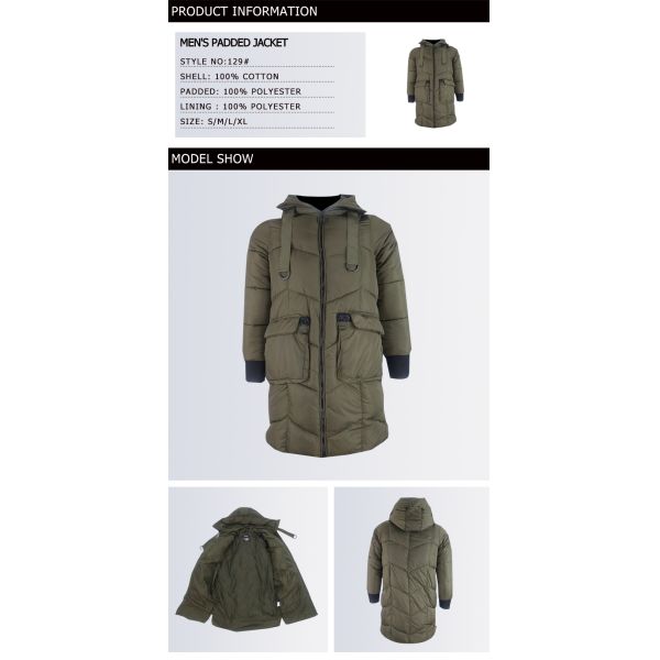 Long Style Mens Light Padded Jacket / Cool Windbreaker Jackets For Casual Wear