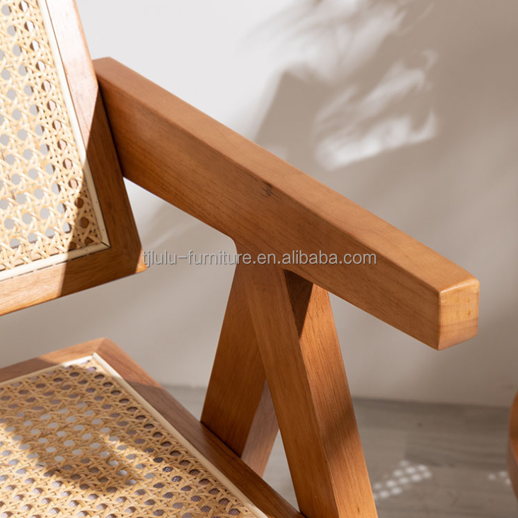 OEM Service Accepted Dining Room Furniture Designer Nordic Solid Wood Rattan Chair with Backrest