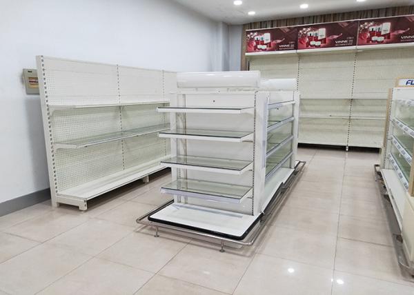 Fashion Retail Gondola Shelving , Supermarket Vegetable And Fruit Display Shelf