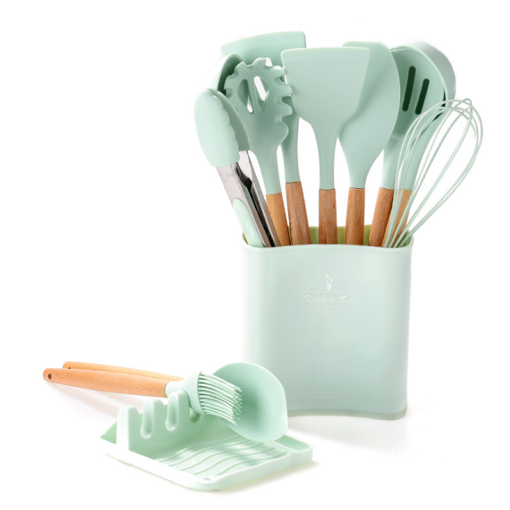 Kitchen Silicone Spatula Set With Wooden Handle Shovel Spoon Food Holder Egg Beater Kitchen Tool Set