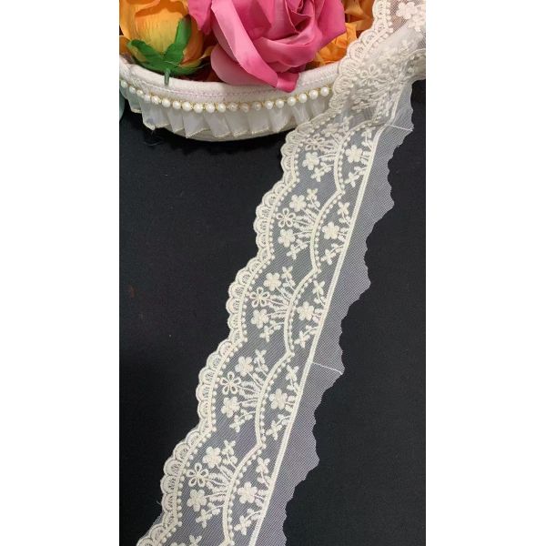 Exquisite French Wave Pattern Eco-Friendly Voile Lace with Water-Soluble Mesh and Embroidery Stretch Fabric