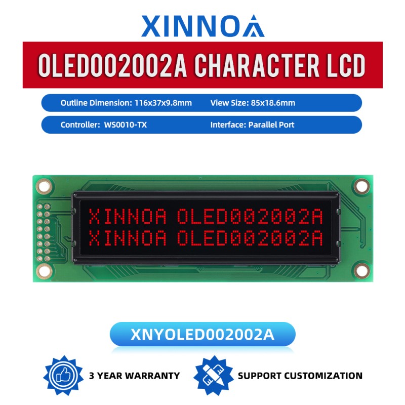 OLED002002A Character LCD Module, Black Film, Parallel Interface, 85x18.6mm View Size,  WS0010-TX Controller